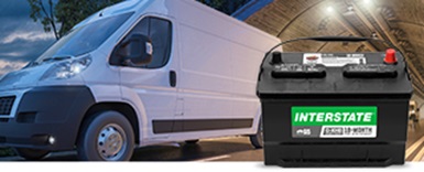 Image of Fleet vehicle on road with Interstate Commercial battery