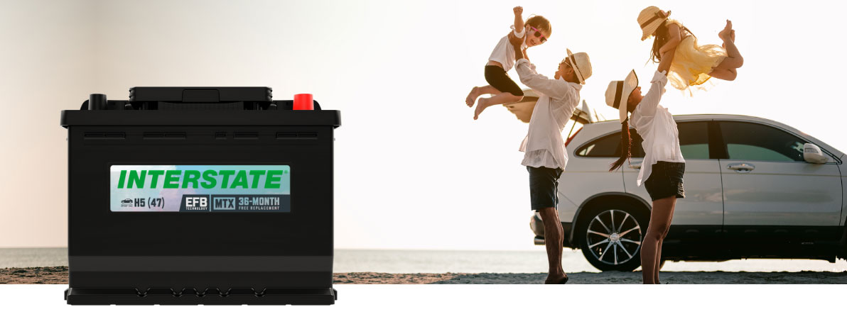 Family on the beach with Interstate MTX EFB battery