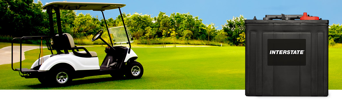 Image of golf cart with Interstate M line battery