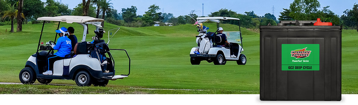 Image of golf cart with Interstate Powerfast battery